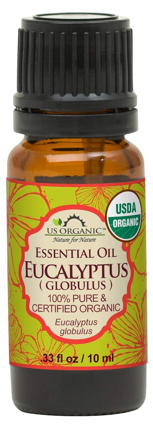 US Organic 100% Pure Eucalyptus Essential Oil (Globulus) - USDA Certified Organic, Steam Distilled - W/Euro droppers (More Size Variations Available) (10 ml / .33 fl oz) | alldaygood beauty