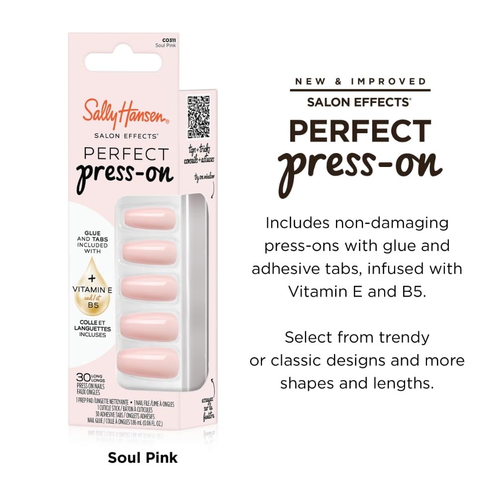 Sally Hansen Instant Cuticle Remover & Salon Effects Soul Pink Press On Nails Kit - 15 Second Cuticle Remover with Aloe & 30 Nail Designs with Nail Glue