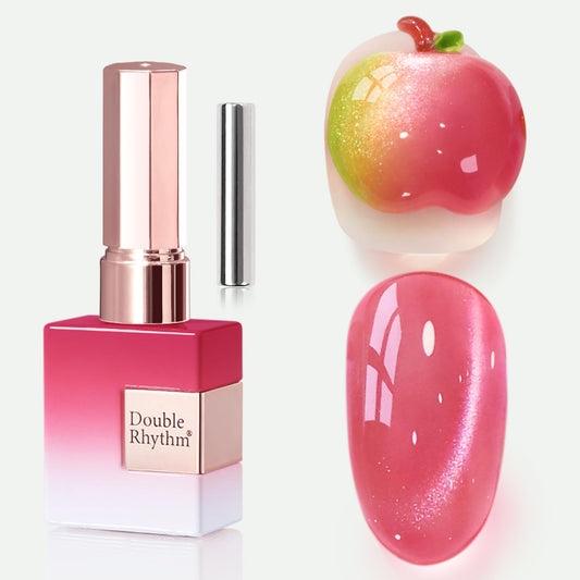 Double Rhythm 0.5 OZ Cat Eye Gel Polish with Magnet 15ML Holographic Glitter Shimmer Translucent Jelly Color Magnetic Nail Polish Salon DIY at Home (Red Pink-MC1207) | alldaygood beauty