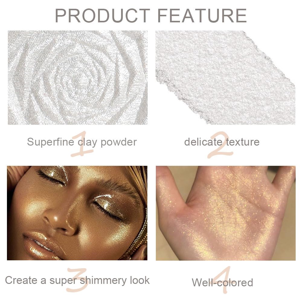 evpct Pearl White & Blonde Gold Face Highlighter Makeup Shimmer Glitter Diamond Sparkly Highlighters Makeup Palette Powder for Face Body Cheek iluminadores iluminador de jos maquillaje luminizers 1+2
