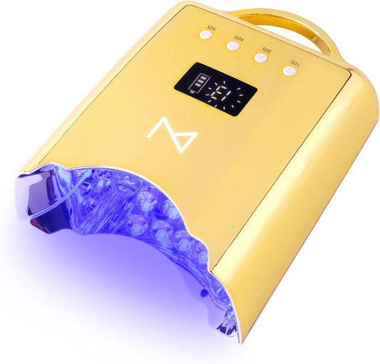 M - NEO Cordless & Rechargeable Nail Curing Lamp 78W with 4 LCD Time Display Timer, Auto Sensor, and Spacious Interior for All Hand Sizes and Nail Lengths (Gold) | alldaygood beauty