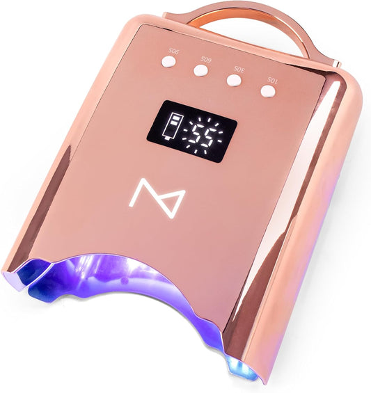 M - NEO Cordless & Rechargeable Nail Curing Lamp 78W with 4 LCD Time Display Timer, Auto Sensor, and Spacious Interior for All Hand Sizes and Nail Lengths (Metallic Rose Gold) | alldaygood beauty