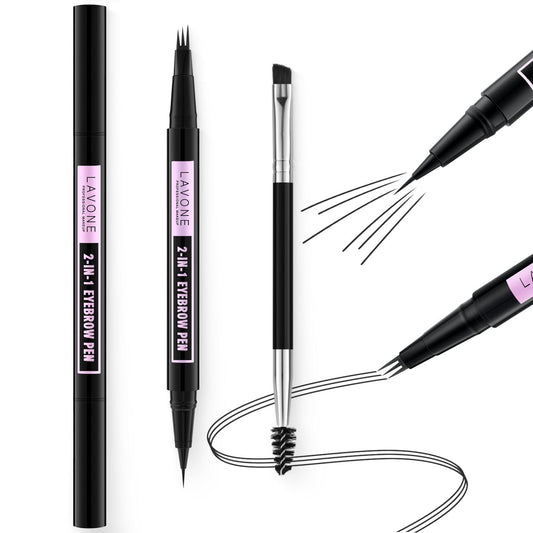 LAVONE Eyebrow Pencil, 2-In-1 Waterproof Eyebrow Pen, with 3 Tip Microblading Eyebrow Pen and Ultra-Precise Brow Pencil, Dual-ended Eyebrow Brush, for Eyebrow Makeup - Black