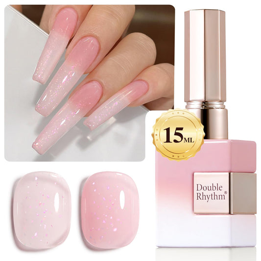 Double Rhythm Gel Polish Translucent Sheer Neutral Natural Light Milky Same Color Same Bottle 15ML Jelly Polish Art DIY at Home (Milky Pink Glitter-A1379) | alldaygood beauty