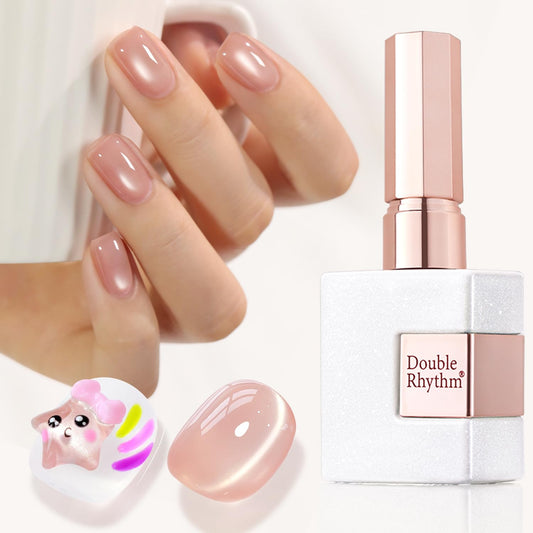 Double Rhythm Jelly Glass Cat Eye Gel Polish with Magnet 15ML Holographic Glitter Shimmer Translucent Sheer Color Magnetic Nail Polish Salon DIY at Home (Jelly Glass Nude-MC1101) | alldaygood beauty