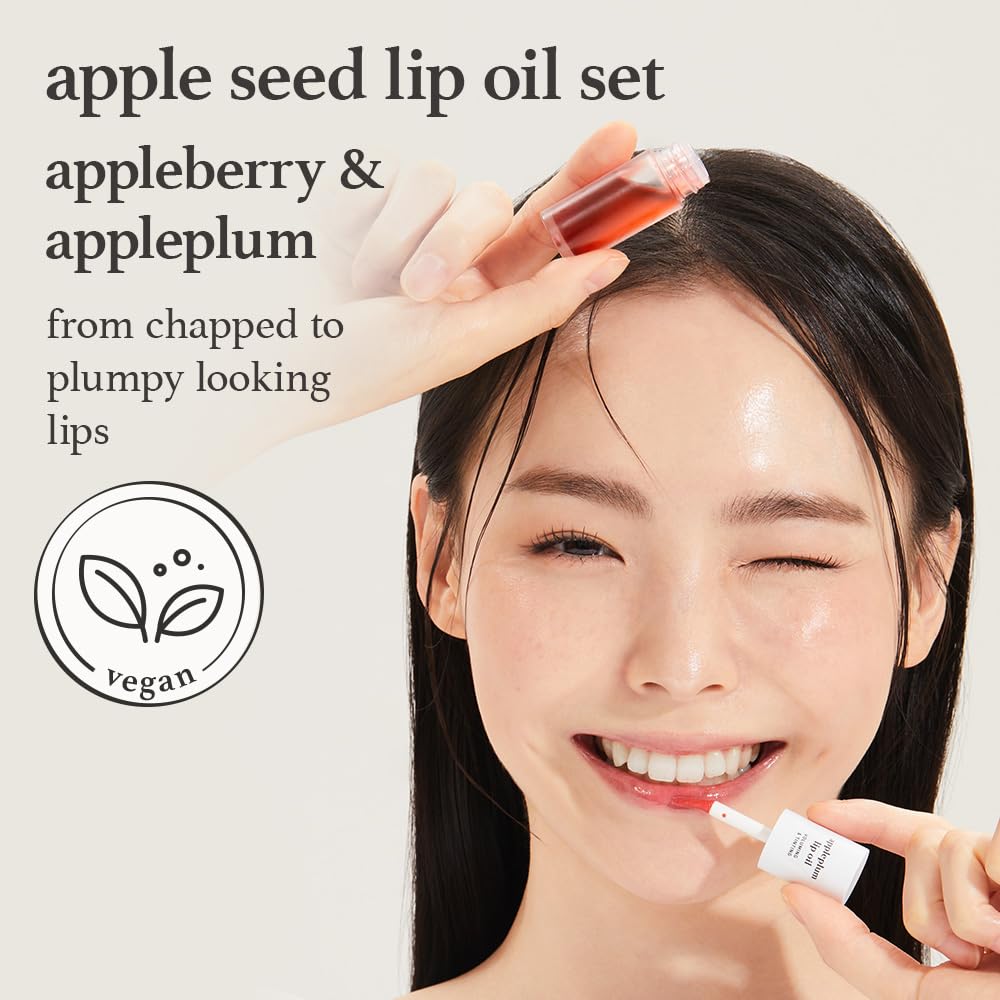 NOONI Korean Lip Oil Set - Appleberry & Appleplum | Long-Lasting, Moisturizing, Plumping, Revitalizing for Dry Lips, Waterproof, No Peel Off 0.12 FL Oz x 2ea