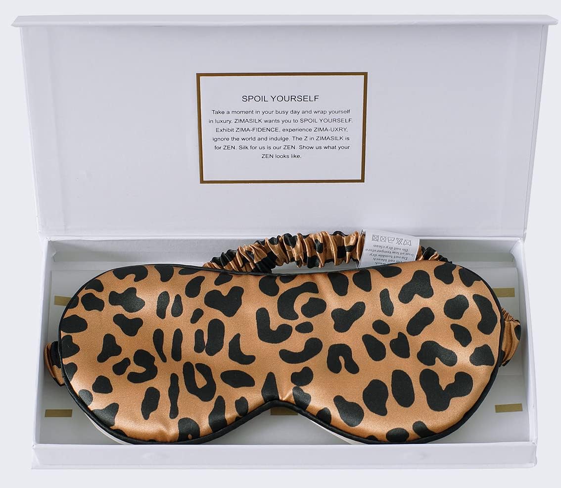 ZIMASILK Adjustable 100% 22 Momme Mulberry Silk Sleep Mask for Sleeping, Filled with Premium Mulberry Silk, Softest & Breathable Eye Sleeping Mask (Leopard-Black Golden)
