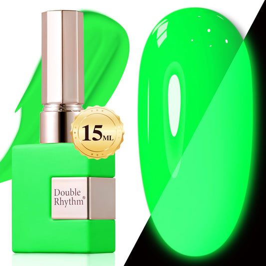 Double Rhythm Translucent Gel Polish Sheer Neutral Natural Light Milky Same Color Same Bottle 15ML Jelly UV Nail Polish Nail Art DIY at Home (Neon Glow Green-A1421) | alldaygood beauty