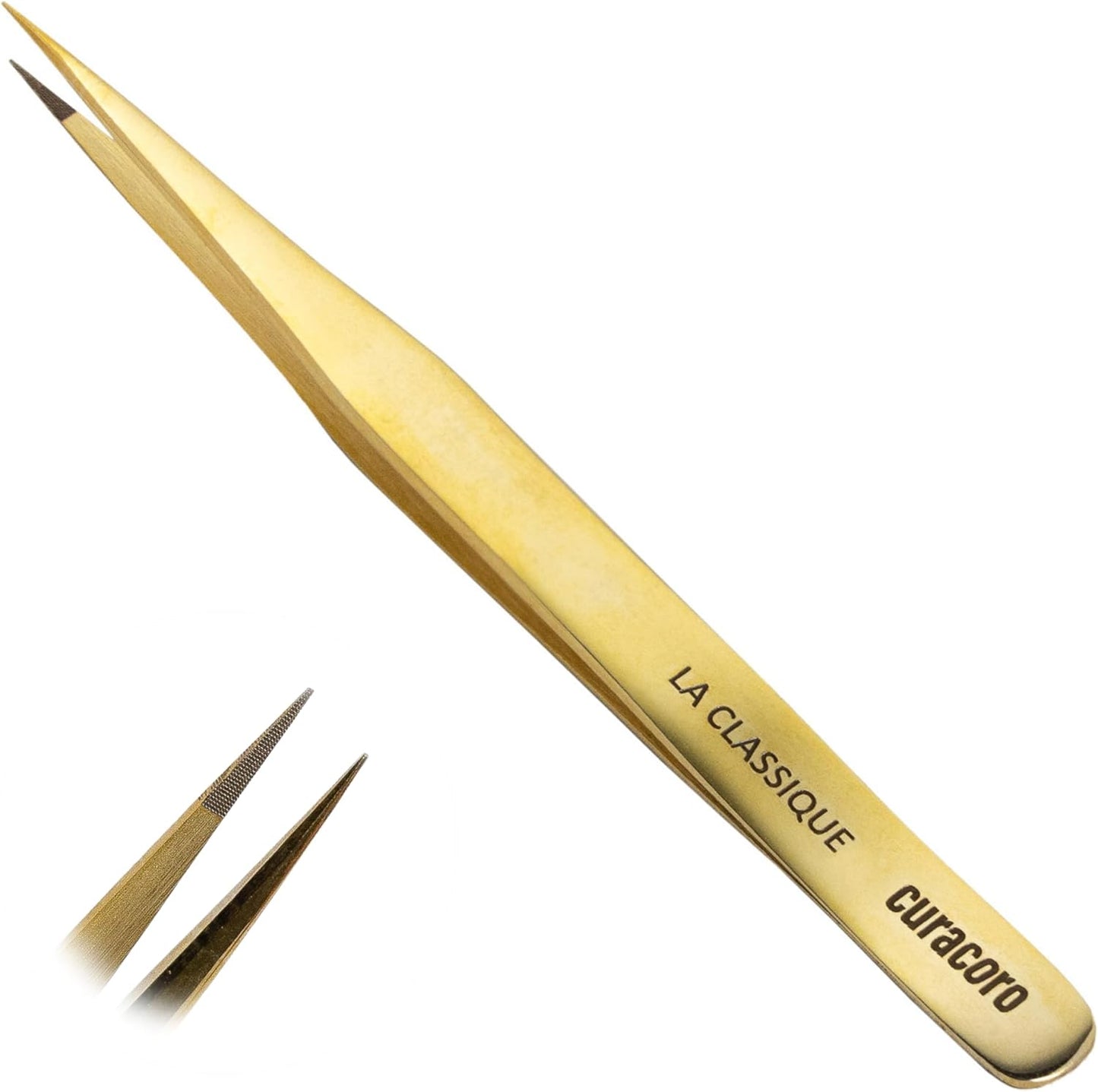 Curacoro Lash Tweezer - Professional & Precision Fiber Tip Grip Lash Tweezers for Eyelash Extensions, Multi Shapes & Purposes Tweezers for Volume, Isolation & Classic Lashes (Gold, La Classique)