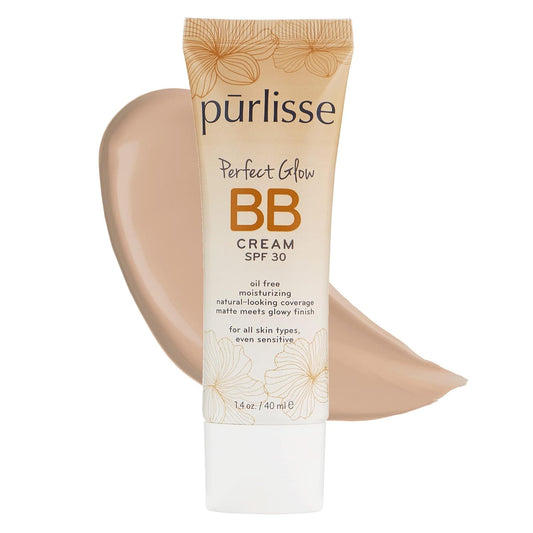 pūrlisse Perfect Glow BB Cream with SPF 30 - Matte Meets Dewy Finish - Enriched with Goji & Hawthorn Berry to Help Improve Skin Texture & Radiance - Light (1.4 oz) | alldaygood beauty