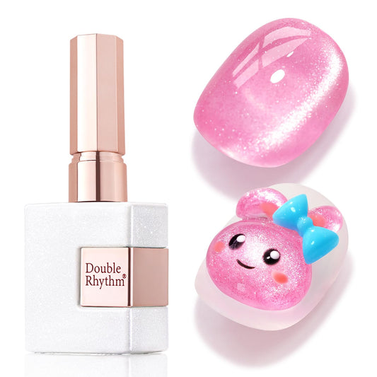 Double Rhythm 0.5 OZ Cat Eye Gel Polish with Magnet 15ML Holographic Glitter Shimmer Translucent Jelly Color Magnetic Nail Polish Salon DIY at Home (Pink-MC1070) | alldaygood beauty