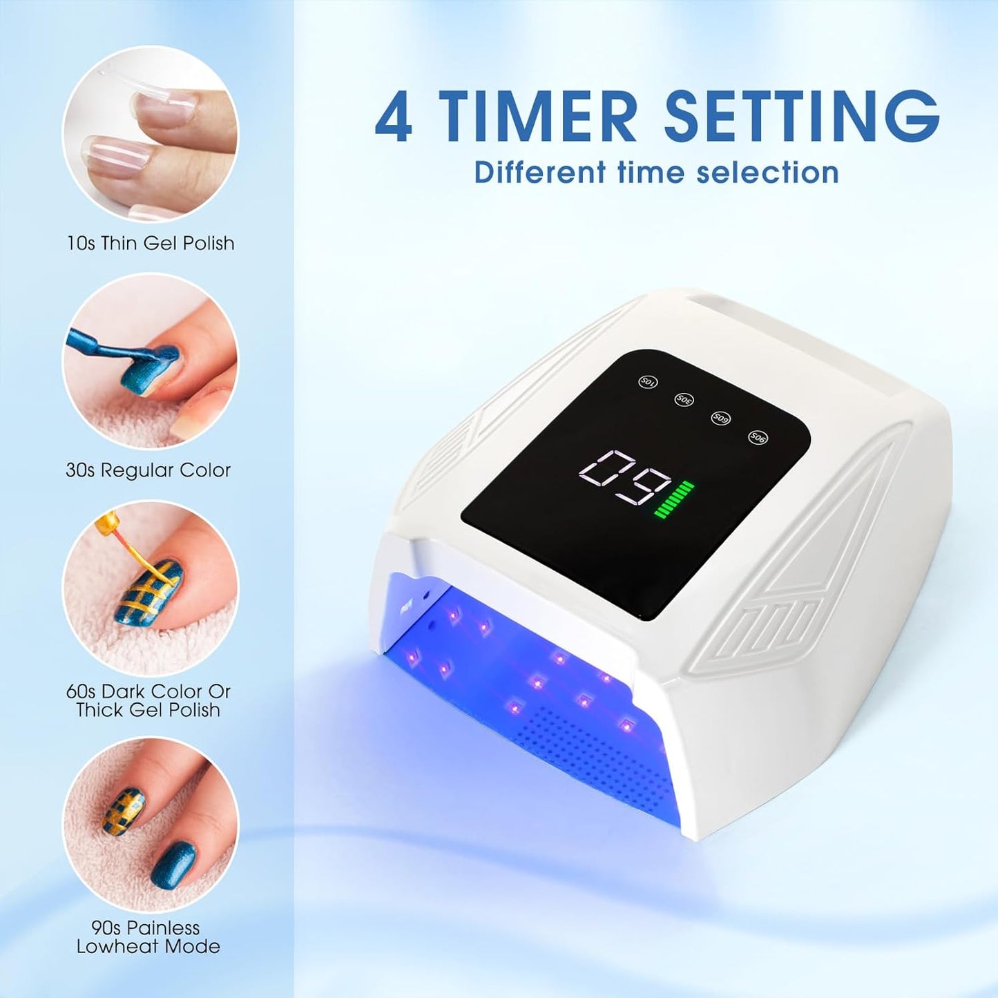 Cordless UV LED Nail Lamp, 96W Rechargeable Wireless Nail Lamp Nail Dryer Gel Polish UV Nail Light with 4 Timer Setting, Professional Quick Dry Nail Curing Lamp with Display Auto Sensor