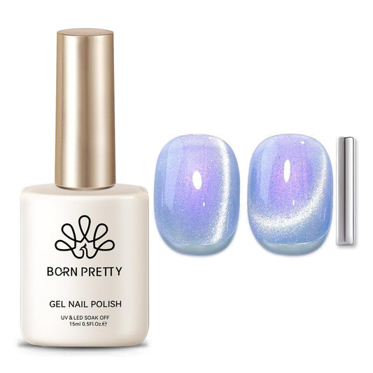 Born Pretty Cat Magnetic Eye Gel Nail Polish, Fairy Purple Glitter Cat Magnetic Gel Nail Polish for Nail Art Manicure Salon DIY at Home 15ML | alldaygood beauty