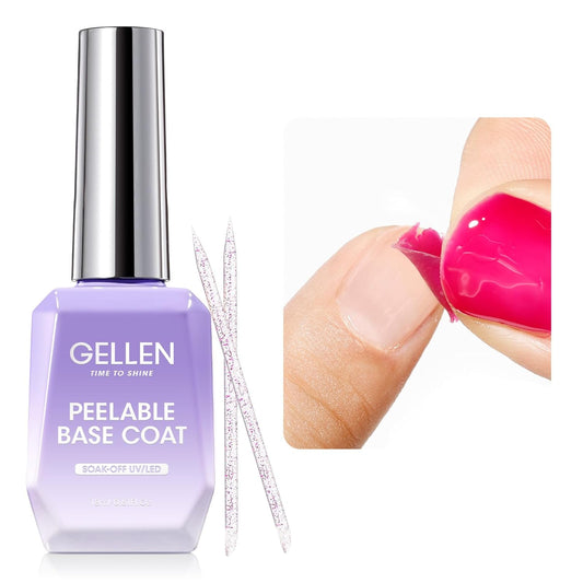 GELLEN Peel Off Base Coat, 18ml Peelable Gel Base Coat for Gel Nail Polish, UV LED Lamp Needed Clear Nail Polish without Soaking for Take off Nail Practice Beginners | alldaygood beauty