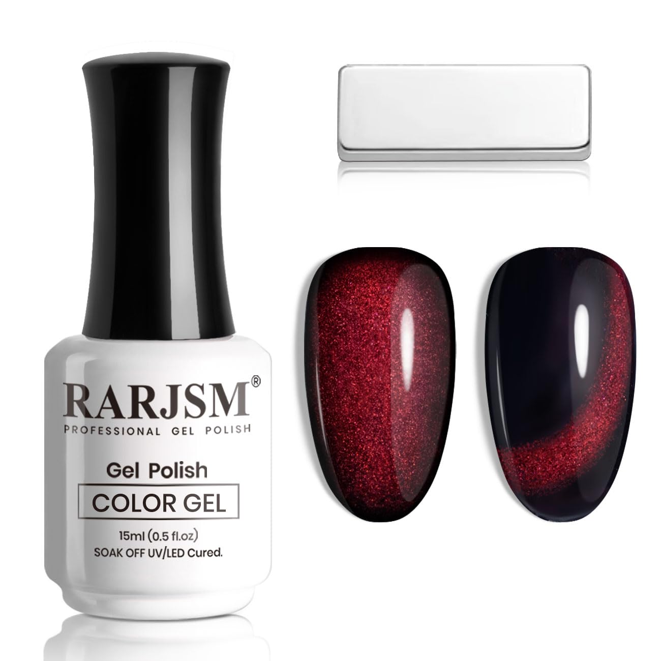 RARJSM Burgundy Cat Eye Gel Nail Polish Diamond Dark Black Red Cateye Velvet Glitter Gel Polish 15ml Single Bottle with Magnet Stick UV LED Curing Requires Soak Off for Home Salon Christmas Manicure