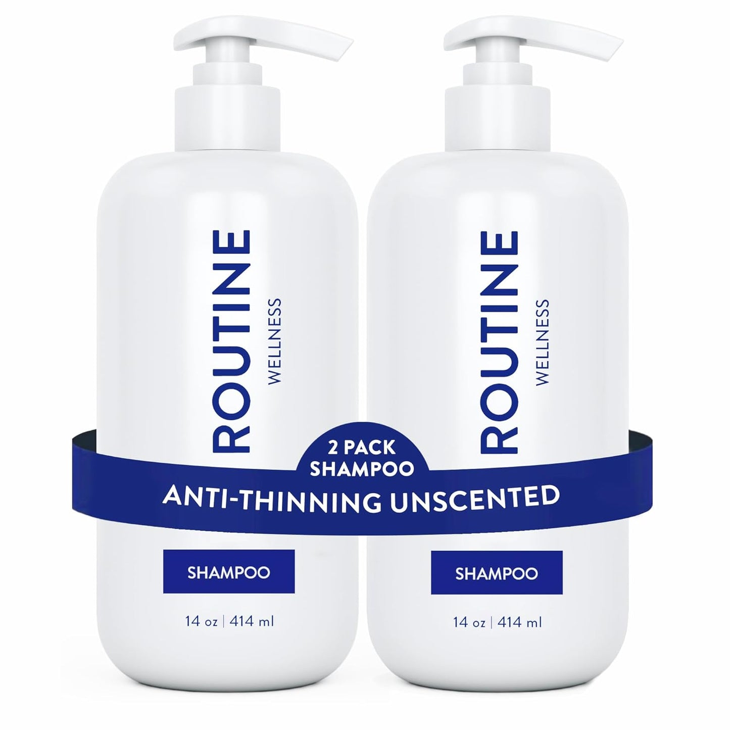 Routine Wellness Anti-Thinning Shampoo for Thinning Hair - Biotin DHT Blocker Women & Men - Color Safe Shampoo for Hair Loss & Healthy Hair - Unscented 14oz (Pack of 2)