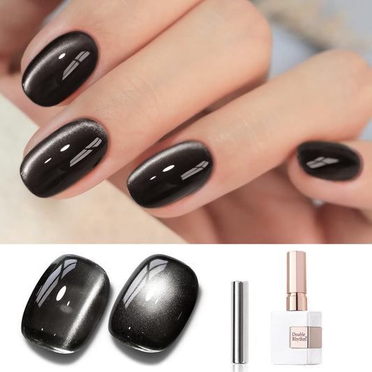 Double Rhythm Jelly Glass Cat Eye Gel Polish with Magnet 15ML Holographic Glitter Shimmer Translucent Sheer Color Magnetic Nail Polish Salon DIY at Home (Jelly Black-MC1115) | alldaygood beauty