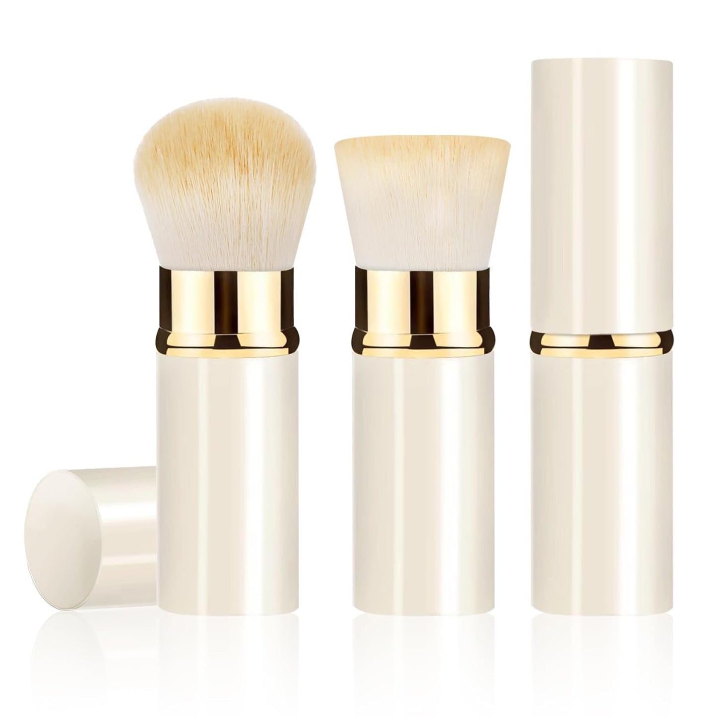 Retractable Kabuki Makeup Brush 2 Pack, Travel Powder Foundation Makeup Brush Face Blush Brushes for Blending Liquid, Blush, Bronzer, Buffing, Sunscreen,Flawless Cosmetics