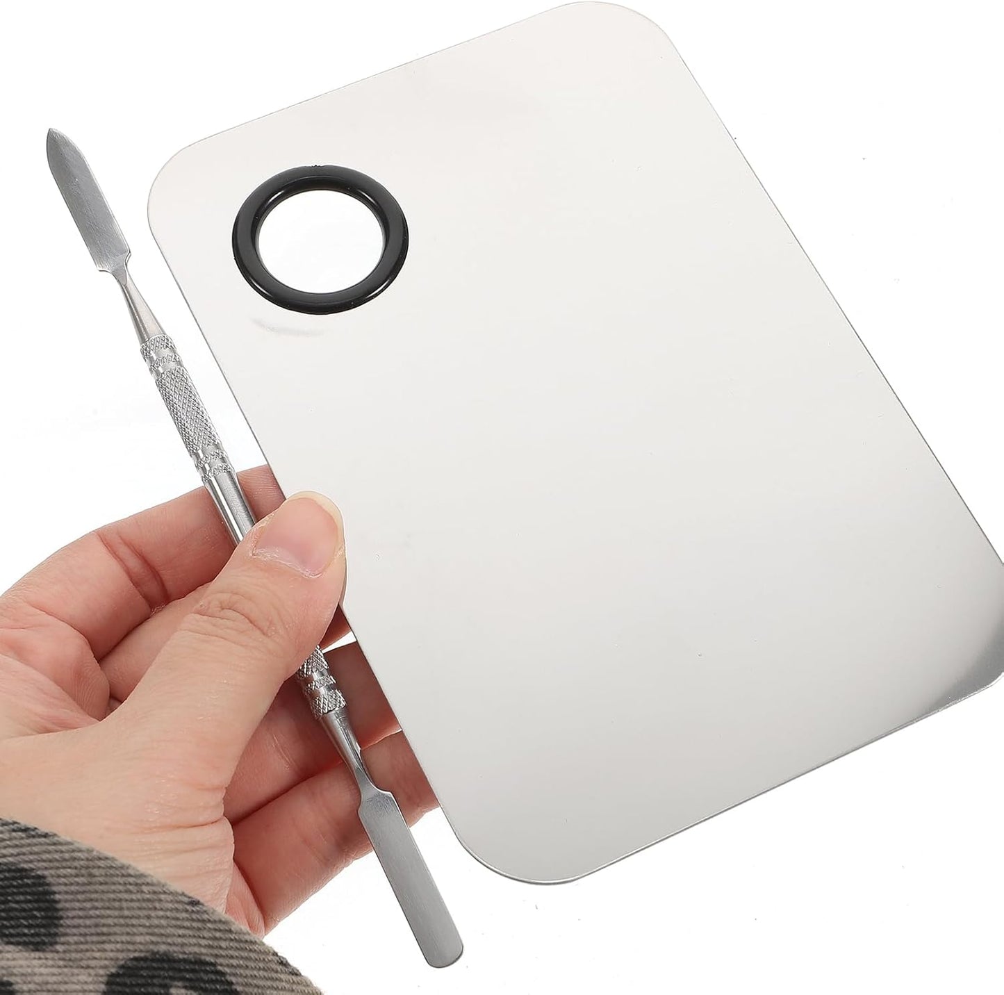 FOMIYES Makeup Palette, Makeup Mixing Palette, Stainless Steel Cosmetic Mixing Tray with Spatula Makeup Artist Tool for Mixing Foundation Nail-Art