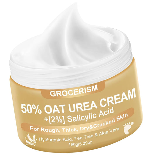 Urea Cream 50 Percent for Feet Maximum Strength 5.29 oz with Oat and 2% Salicylic Acid, Foot & Hand Cream included Hyaluronic Acid, Tea Tree and Aloe Vera for Deep Moisturizing, Callus Removing | alldaygood beauty
