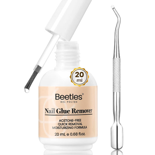 Beetles Nail Glue Remover with Cuticle Tool, 1 Pcs 20ml Press on Nail Remover Non-Acetone Adhesive for False Nail Tips Gentle Formula Not for U v Nail Glue Gel