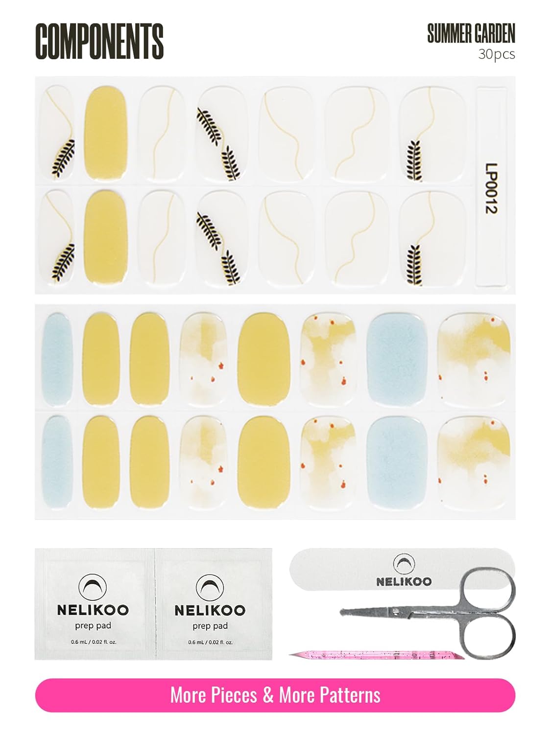 Semi Cured Gel Nail Strips, 30 pcs Stikers, Wraps, Salon-Quality, 2 Weeks Long Lasting Ice Age