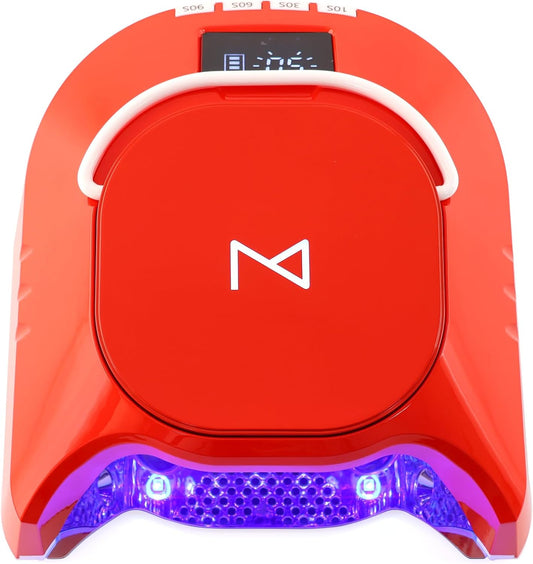 M - GlowPro Professional Hybrid 86W Wireless Rechargeable UV LED Nail Curing Lamp Cordless Nail Dryer for Gel Nails, Manicure, Pedicure (Red) | alldaygood beauty