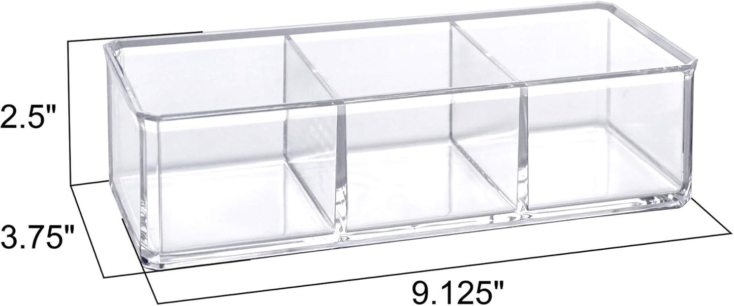 Amazing Abby - Glamour - Acrylic 3-Compartment Makeup Organizer, Transparent Plastic Lipstick Holder, Perfect Bathroom Vanity Storage Solution for Lipsticks, Nail Polishes, and More