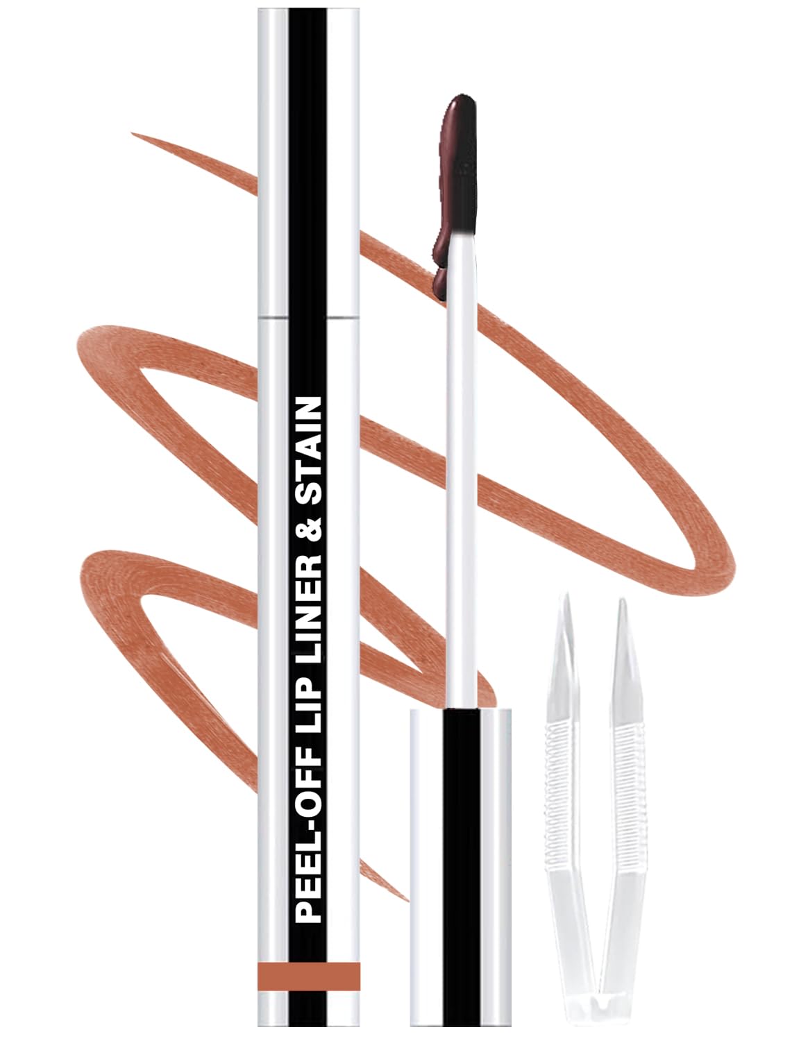 Lip Liner Stain Peel Off with Tweezer, Long Lasting Matte Lip Tattoo, Highly Pigmented Color Lip Makeup, Waterproof, Transfer-proof Lipstain for Women, for All Skin Types, Nude