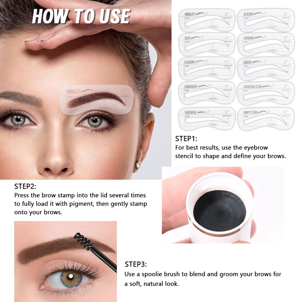 Eyebrow Stamp Stencil Set,Medium Brown eye brow stencil Shaping Kit, Long-Lasting Eyebrow Shaper for Women Girl, Cruelty-Free plantillas para la cejas