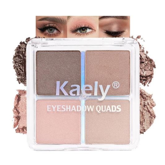 Kaely Powder Eyeshadow Quad, Sheerly Nude Glitter Eyeshadow Palette Makeup, Neutral Eye Shadow Palette for Older Women Pigmented Waterproof, sombras para ojos, Blendable, Cruelty-free, 09 | alldaygood beauty