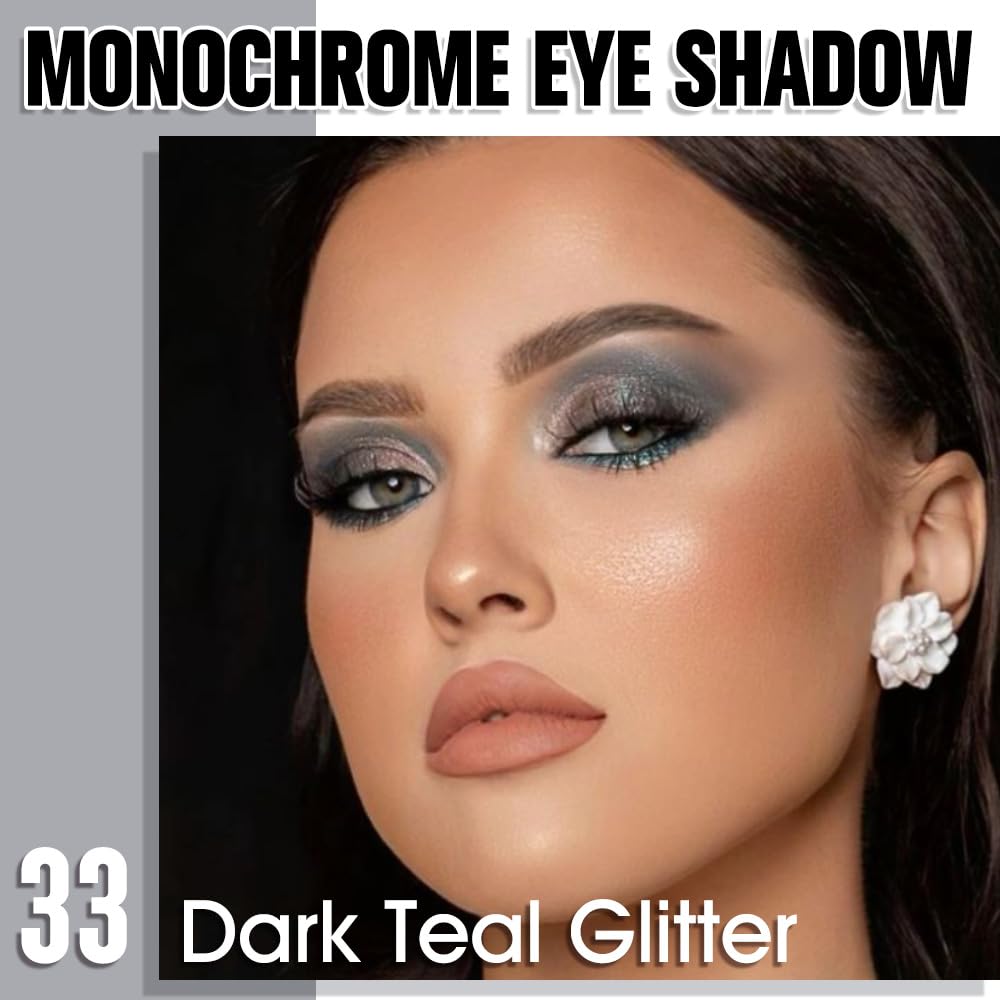 Single Matte Eye Shadow Palette Makeup, Dark Teal Eyeshadow for Women Halloween Birthday Party Wear, Monochrome Eye Shadow Makeup, Pigmented Waterproof Sombras Para Ojos, 33