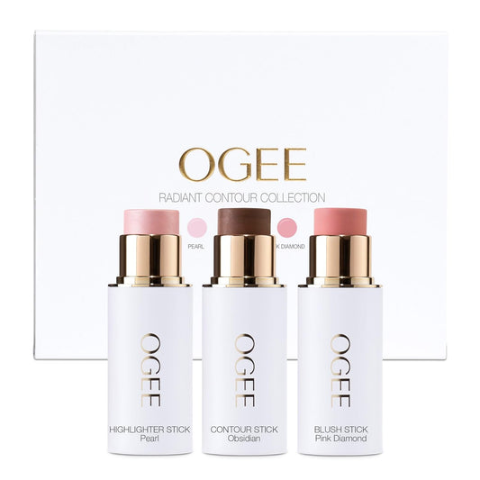 Ogee Face Stick Radiant Collection Trio - Contour Stick Makeup Collection - Certified Organic Contour Palette - Includes Bronzer Stick, Blush Stick & Highlighter Stick | alldaygood beauty