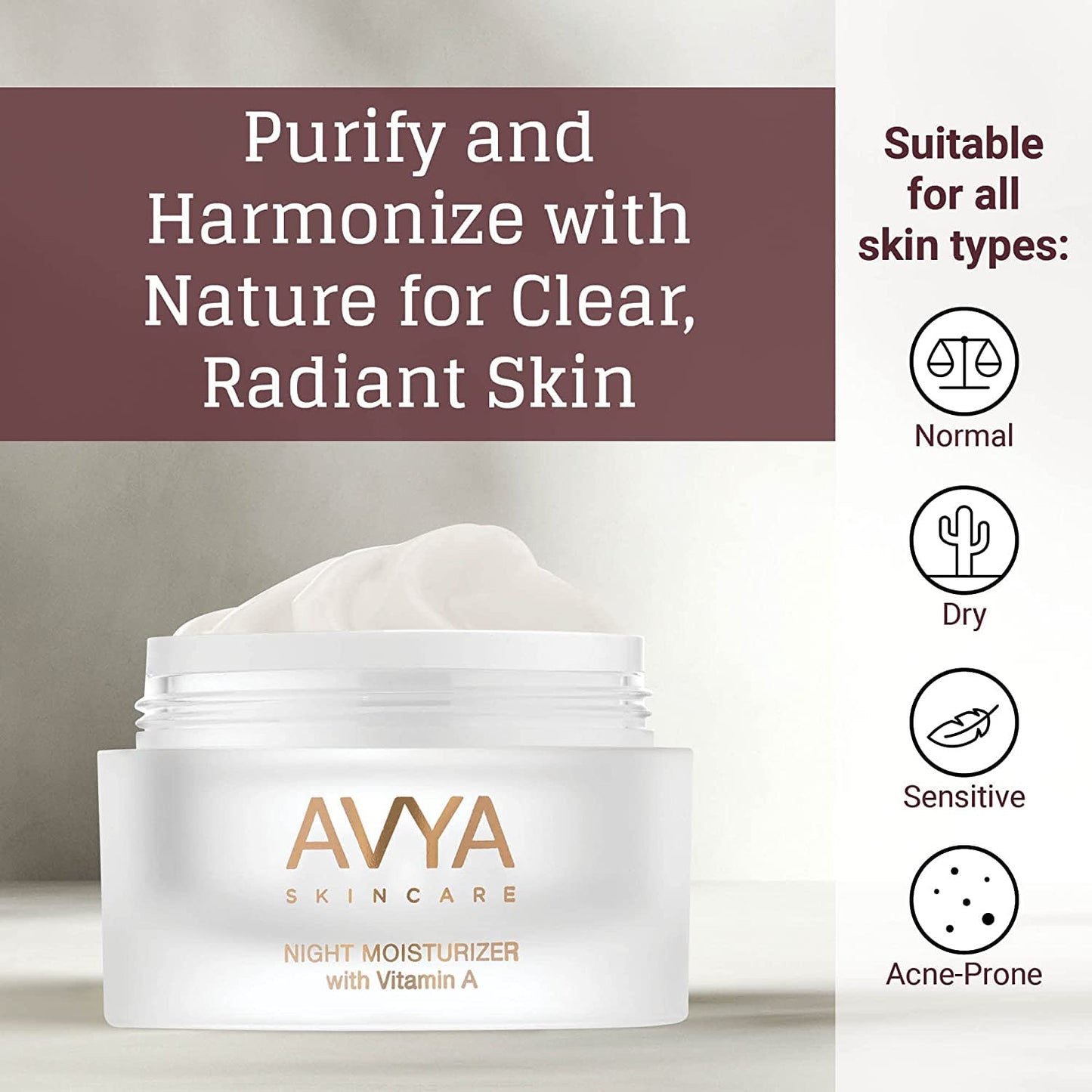 AVYA Night Moisturizer (0.34oz) - Advanced Ayurvedic Skincare/Retinol Cream with Antioxidants/Reduces Fine Lines and Wrinkles