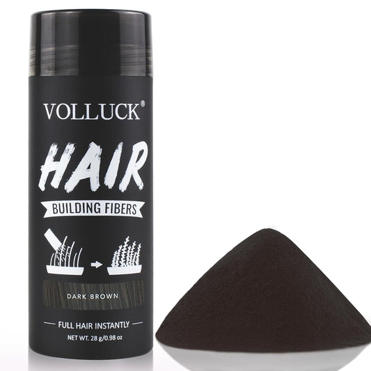 VOLLUCK Hair Fibers for Thinning Hair, Instant Coverage Hair Building Fibers for Women and men, Natural Hair Powder for Conceal Hair Loss 28 g (Dark Brown)