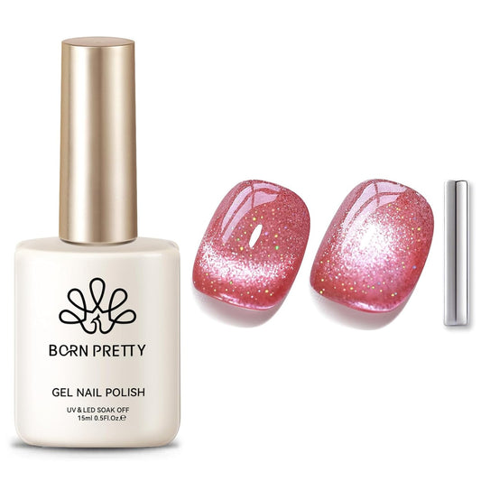 BORN PRETTY Cat Magnetic Eye Gel Nail Polish,Peach Blossom Glitter Cat Magnetic Gel Nail Polish Magnetic Nail Polish for Nail Art Manicure Salon DIY at Home 15ML | alldaygood beauty