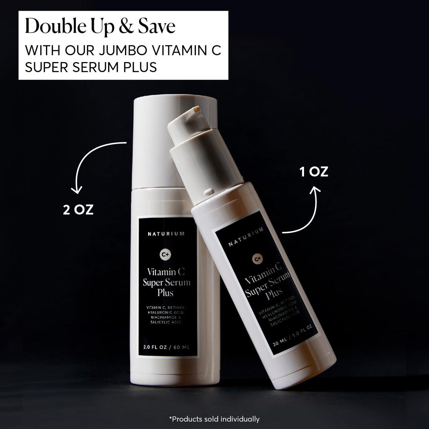 Naturium Vitamin C Super Serum Plus Jumbo, Smoothing Face Care, plus Retinol, Hyaluronic Acid, Niacinamide & Salicylic Acid, 2 oz