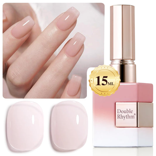 Double Rhythm Translucent Gel Polish Sheer Neutral Natural Light Milky Same Color Same Bottle 15ML Jelly Nail Polish Nail Art DIY at Home (Milky Pink-A1377) | alldaygood beauty