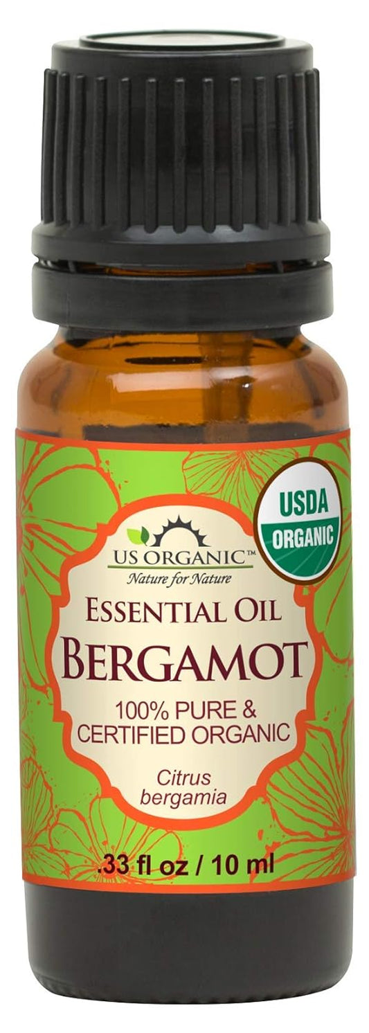US Organic 100% Pure Bergamot Essential Oil, USDA Certified Organic, Cold Pressed, with Euro droppers (More Size Variations Available) (10 ml / .33 fl oz) | alldaygood beauty