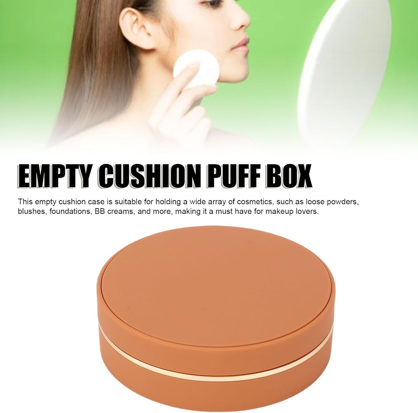 Empty Cushion Foundation Box, Refillable Air Cushion Case with Mirror and Puff, Portable Sealed Compact for BB Cream Loose Powder Blush Travel Makeup Storage