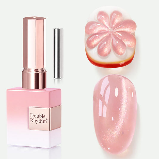 Double Rhythm 0.5 OZ Cat Eye Gel Polish with Magnet 15ML Holographic Glitter Shimmer Translucent Jelly Color Magnetic Nail Polish Salon DIY at Home (Fruit Nude Pink-MC1204) | alldaygood beauty
