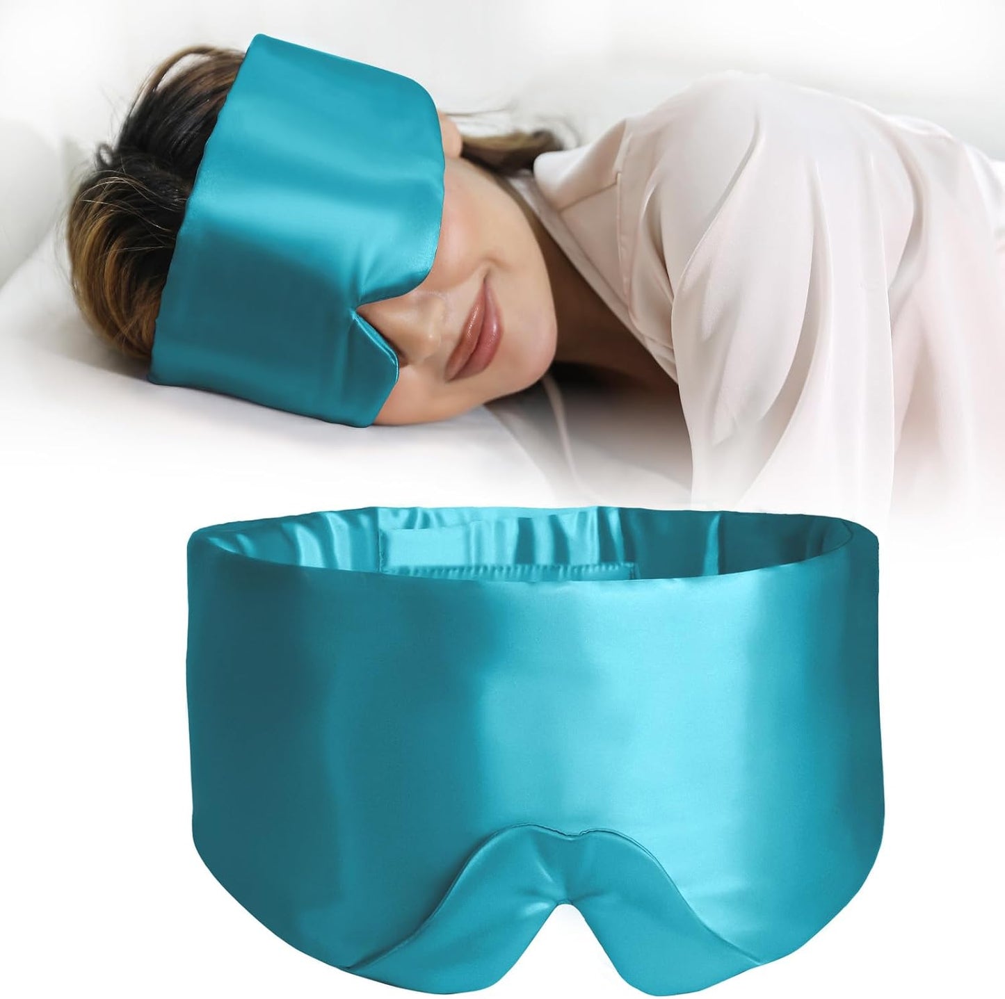 ZIMASILK 100% 22 Momme Mulberry Silk Sleep Mask - Full Silk Filled, Ultra-Soft & Breathable, Face-Hugging Blackout Eye Cover for Sleeping (Peacock Blue)