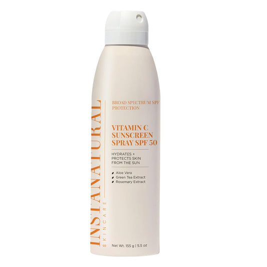 InstaNatural Skin Care Vitamin C SPF 50 Broad Spectrum Sunscreen Spray, Brightens & Hydrates, UVA, UVB Sun Protection Sunblock, with Aloe Vera & Botanicals, Aerosol Bottle, 5.5 Fl Oz | alldaygood beauty