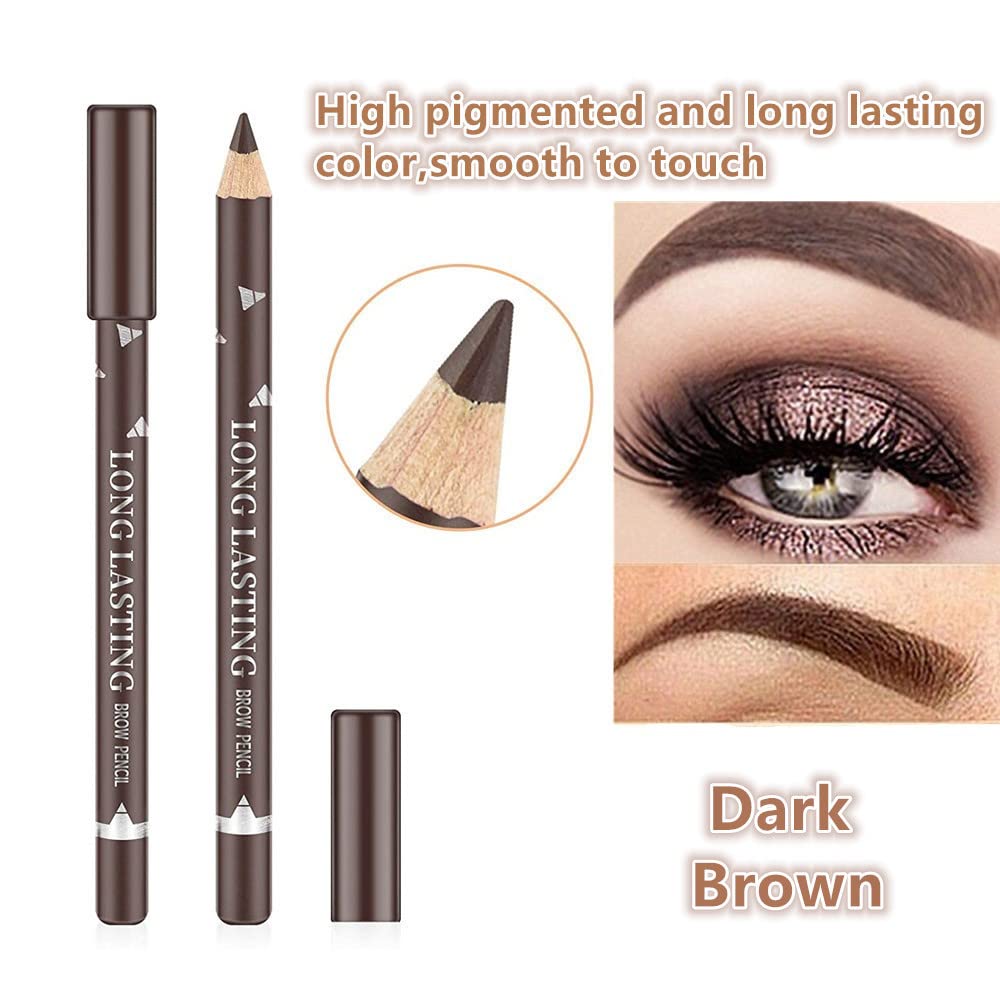 Go Ho 12 PCS Dark Brown Eyebrow Eyeliner Pencils,Sweatproof Eyebrow Pencil,Long-lasting Nice Color Eye Brow Gel Pen Makeup Brow Tint Sticks（Dark Brown）