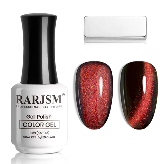 RARJSM Cat Eye Gel Nail Polish Dark Black Orange Red Cateye Diamond Glitter Gel Polish 15ml Single Bottle with Magnet Stick UV LED Curing Requires Soak Off for Home Salon Christmas Manicure | alldaygood beauty