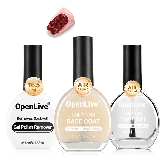 3PCS 16.5ml Quick Dry Base and Top Coat Nail Polish and Gel Remover Set, Base and Top Coat No U V Lamp Curing, Gel Polish Remover for Quick and Easy Removal At Home | alldaygood beauty