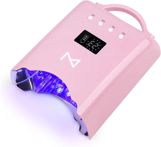 M - NEO Cordless & Rechargeable Nail Curing Lamp 78W with 4 LCD Time Display Timer, Auto Sensor, and Spacious Interior for All Hand Sizes and Nail Lengths (Pink) | alldaygood beauty