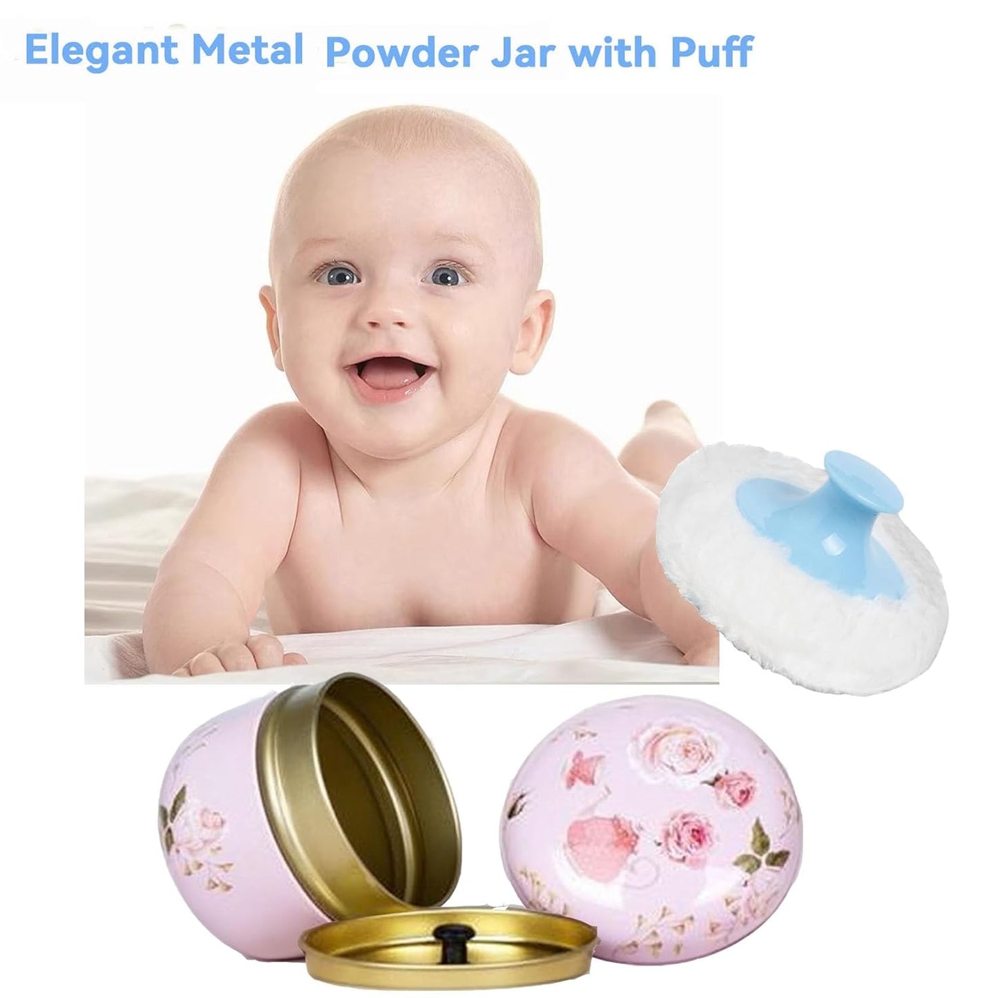 Body Powder Puff and Container, 3.35" Portable Dusting Powder Container with Soft Puff Loose Powder Case Box Jar with Lids for Baby Women Home and Travel Use