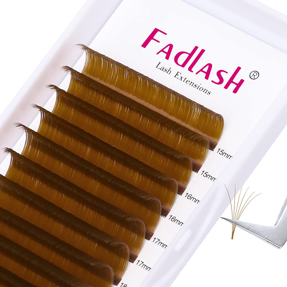 FADLASH Easy Fan Volume Lashes 0.07 D Curl Lash Extensions 8-14mm Mixed Tray Brown Color Easy Fan Lashes Blooming Eyelash Extension Volume (Blond 0.07-D, 8-14mm)