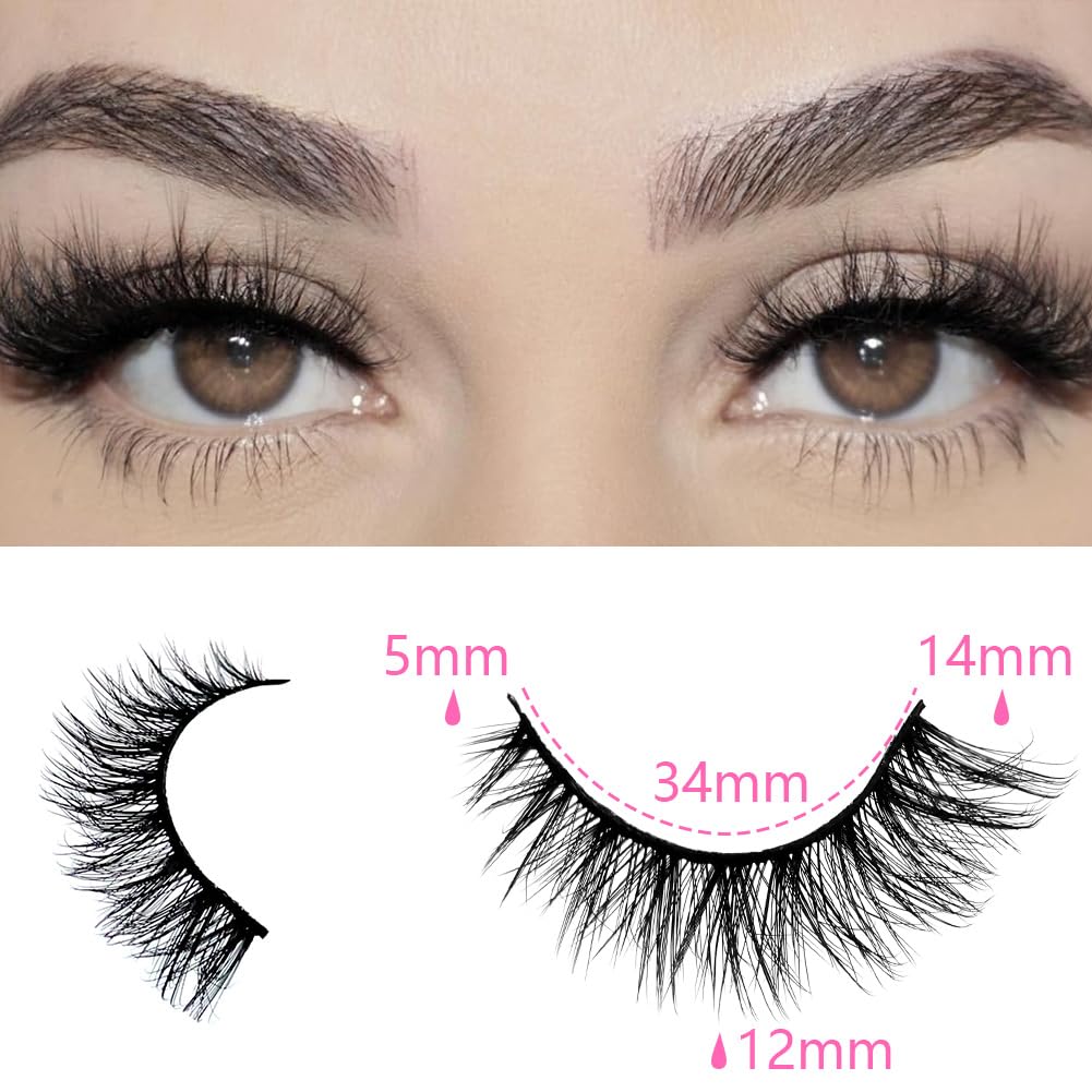 False Eyelashes 48 Pairs Faux Mink Lashes 14mm Wispy Lashes 3D Fluffy Cat Eye Lashes Pack Bulk Wholesale Strip Lashes(style 48-045)